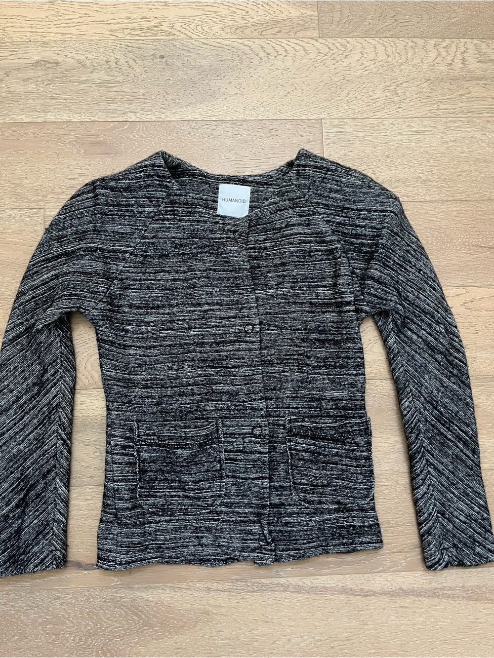 Humanoid Cotton Wool Heathered Black Gray Knit Cardigan